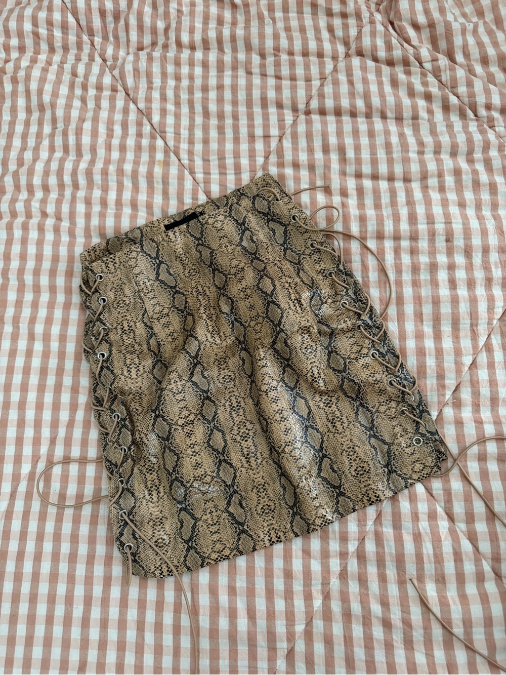 PrettyLittleThing Blue Floral Mini Skirt & Brown Snake-Print Mini - Picture 2 of 4